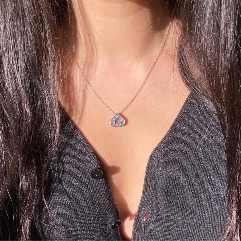 Blue upside down heart necklace
